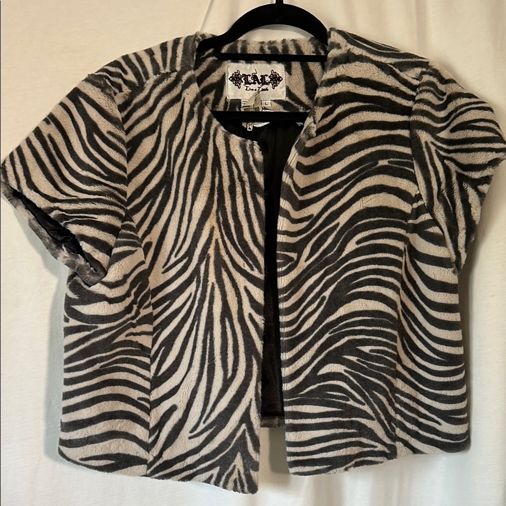 Zebra Print Faux Fur Jacket